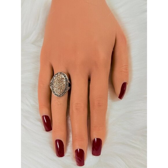 Champagne Stones/Black Marcasites Silver 925 Ring - Picture 9 of 10